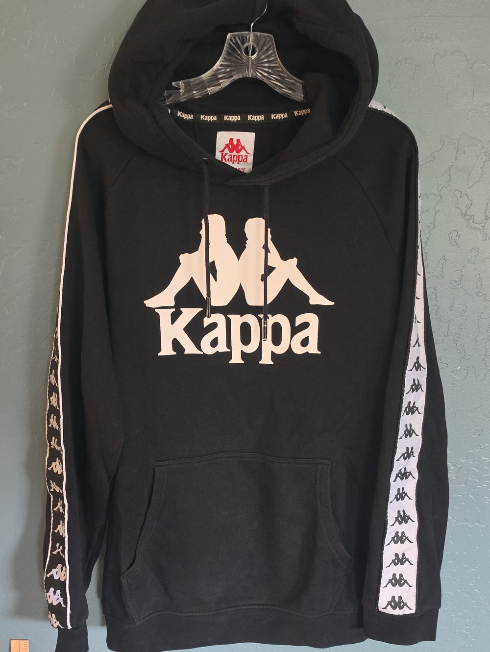 Kappa Black Crewneck Hoodie with White Logo and Sleeve Taping